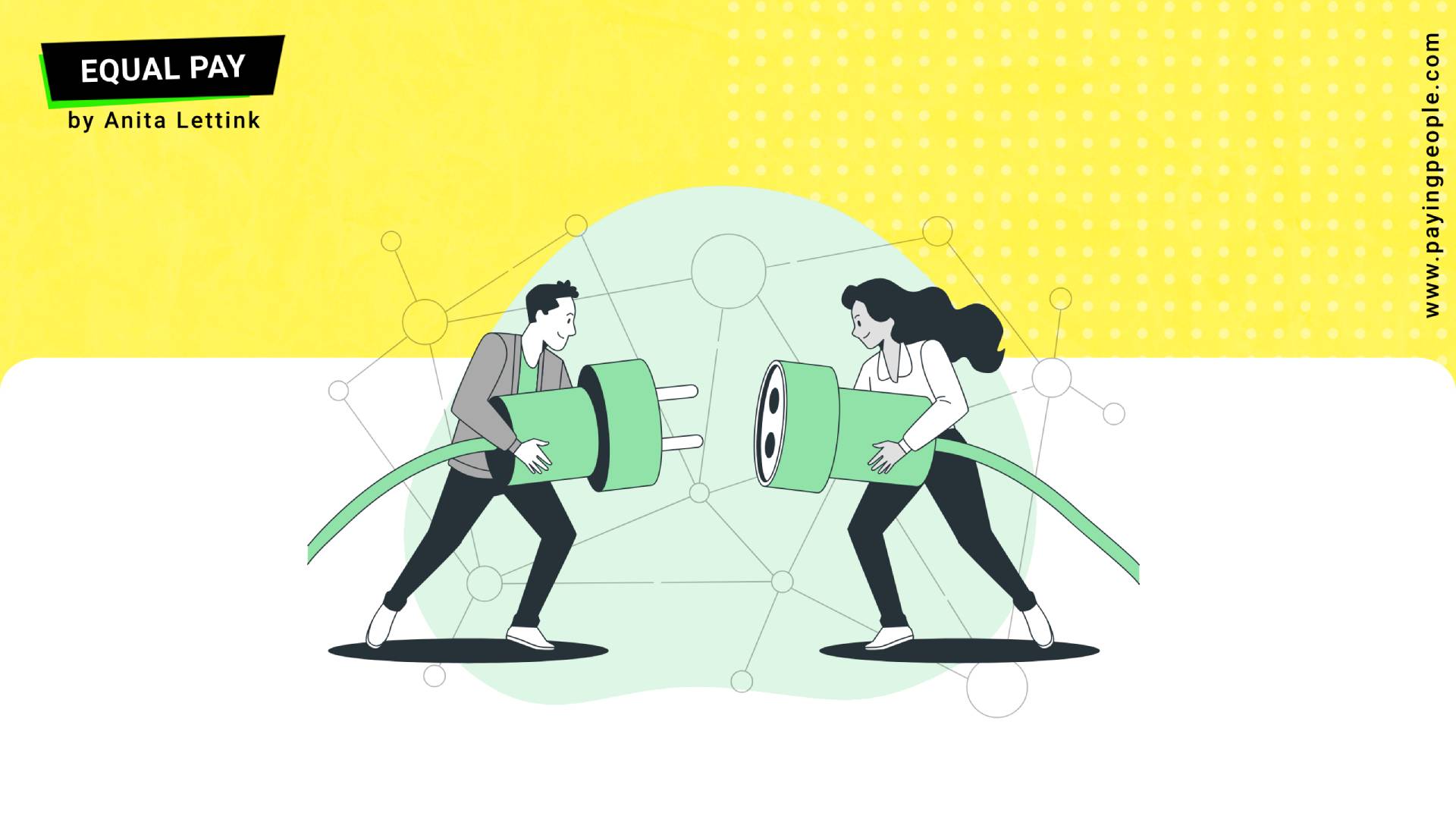 A man and a woman trying to fit two connectors together