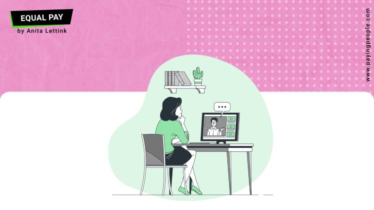 A woman sitting at a desk watching a man on screen explain something